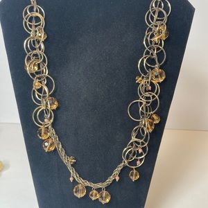 33" Long Talbots Dark Yellow Beaded and Hoop Chain Necklace